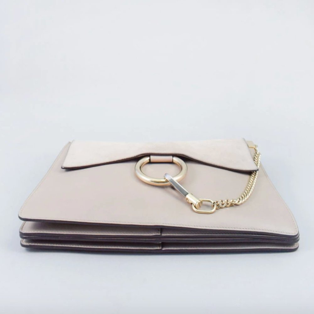 CHLOE LIGHT GREY LEATHER/SUEDE FAYE MEDIUM SHOULDE - Picture 10 of 11